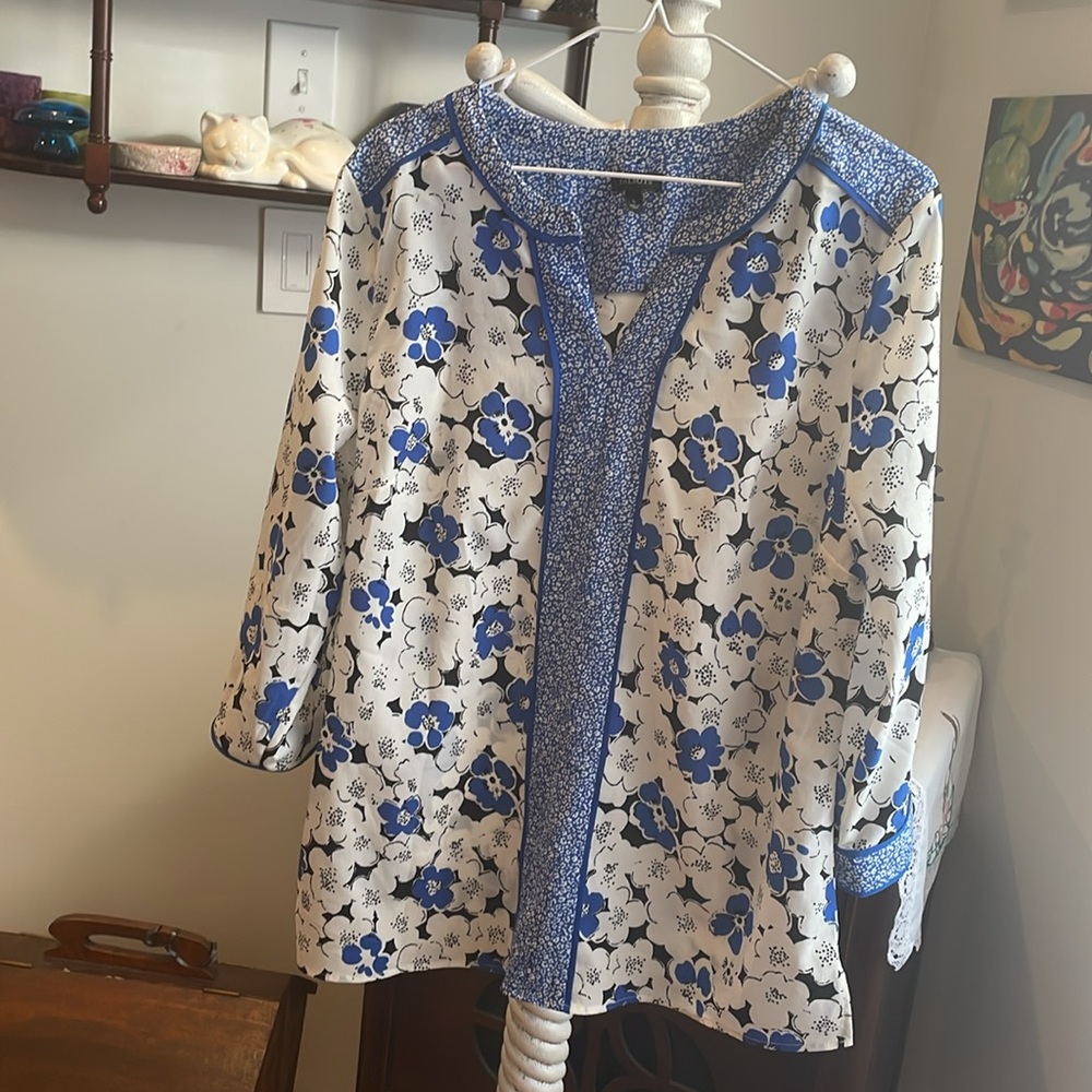blue and black floral blouse